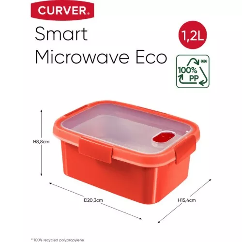 Toidupaak auruti ristkülikukujuline 1,2L Smart Eco Microwave 20,3x15,4x8,8cm punane