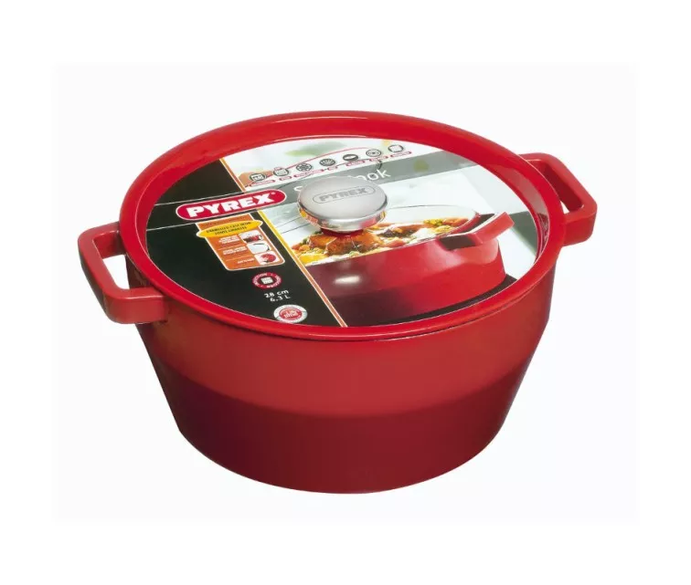 Cast iron pot 6.8L Pyrex round Ø28cm red