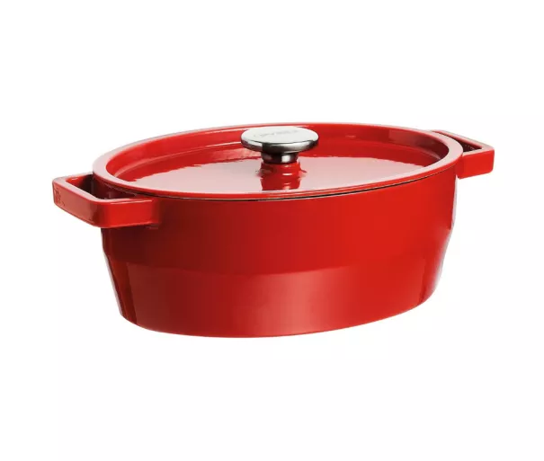 Чугунная кастрюля 5,8 л Pyrex овальная 33x25 см красная