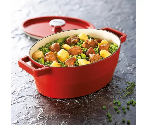 Чугунная кастрюля 5,8 л Pyrex овальная 33x25 см красная