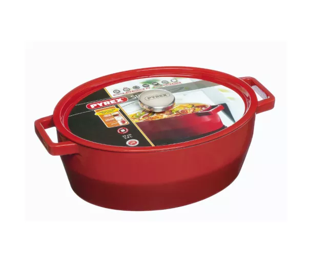 Чугунная кастрюля 5,8 л Pyrex овальная 33x25 см красная