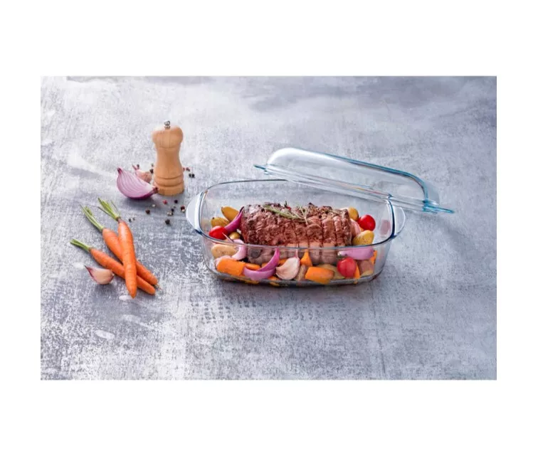 Stiklinis indas su dangteliu 4,5 l stačiakampis „Essentials“ 33 x 20 x 14 cm