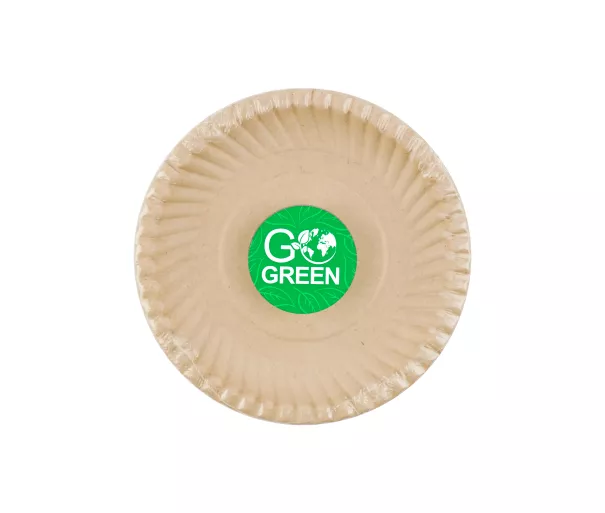 Compostable sugar cane plates with Go Green pattern Ø15cm 10 pcs/0,08kg