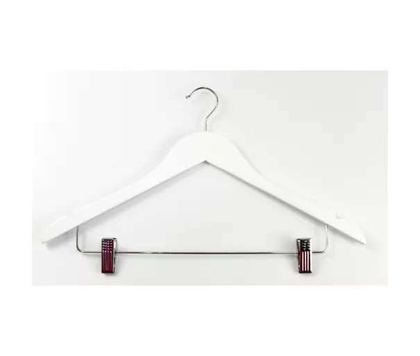 Clothes hangers with clips 2pcs wooden Wood 44,5cm white